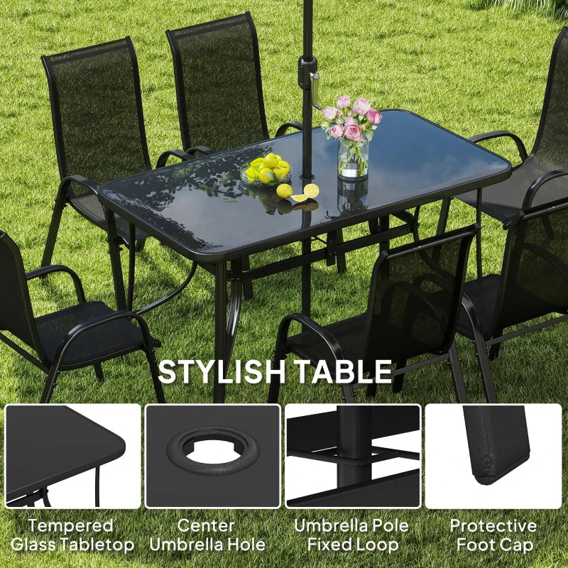 8 Pieces Patio Furniture Set With 9Ft Patio Umbrella, Outdoor Dining Table And Chairs, BlackMultiple Packages Shipped. Please Pay Attention To The Dimensions And Weight In The Details.