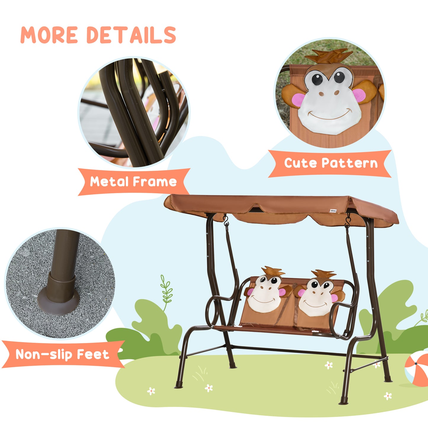 Porch Swing for Kids with Adjustable Canopy to Block Sun at Angles