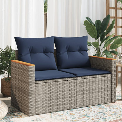 Garden Sofa with Cushions, 2-Seater, Poly Rattan