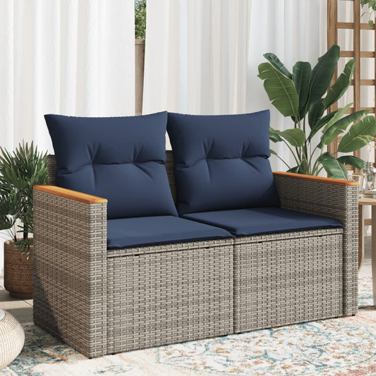Garden Sofa with Cushions, 2-Seater, Poly Rattan