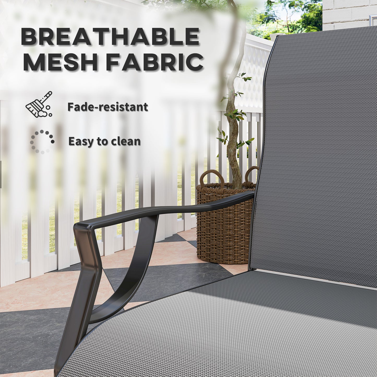 Patio Dining Chairs Set Of 2 With High Backrest, Armrest, Breathable Fabric & Metal Frame, 256LBS, Light Gray