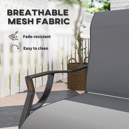 Patio Dining Chairs Set Of 2 With High Backrest, Armrest, Breathable Fabric & Metal Frame, 256LBS, Light Gray