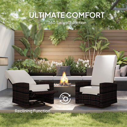 Outdoor Wicker Swivel Recliner Chair, Lifting Footrest, 360 Rotating Basic, Water-resistant Cushions, Khaki