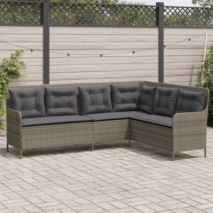 L-shaped garden sofa with cushions, poly rattan