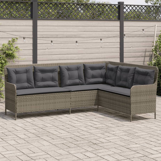 L-shaped garden sofa with cushions, poly rattan