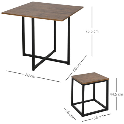 5 Piece Dining Table And Chairs Set 4, Industrial Space Saving Table And Chairs With Metal Frame, Square Kitchen Table And Stools For Dining Room, Brown