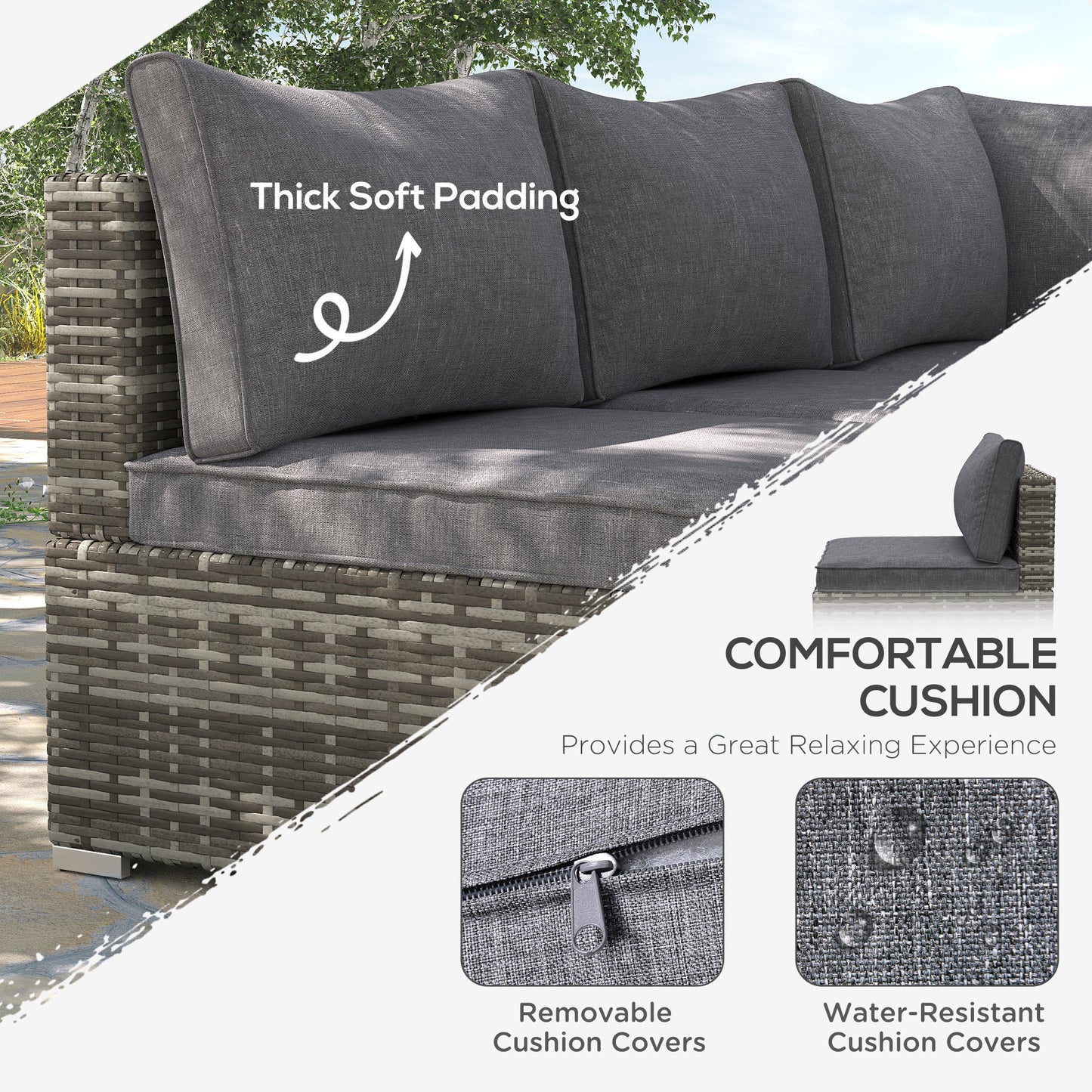 Armless Rattan Garden Chair, Outdoor Rattan Chair With Cushions, PE Wicker Garden Furniture With Steel Frame, Adjustable Footpads For Garden, Terrace, Deep Grey