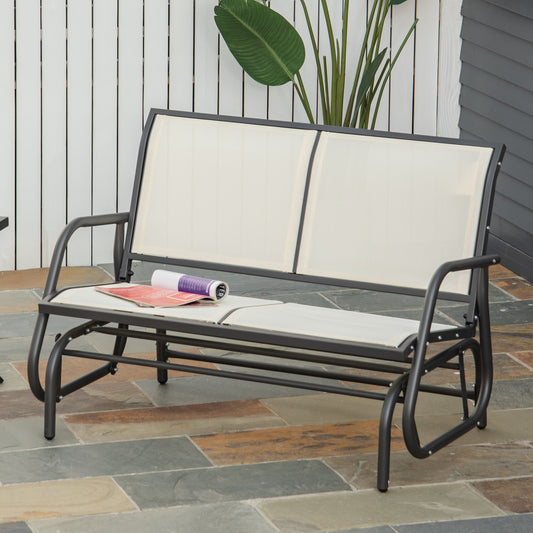 2-Person Glider Bench, Outdoor Swing Chair Loveseat, With Comfortable Fabric, Smooth Rocker, Steel Frame, For Porch, Beige