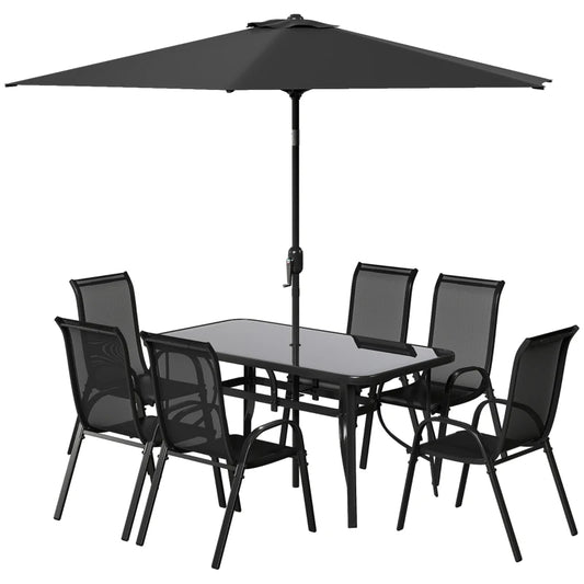 8 Pieces Patio Furniture Set With 9Ft Patio Umbrella, Outdoor Dining Table And Chairs, BlackMultiple Packages Shipped. Please Pay Attention To The Dimensions And Weight In The Details.