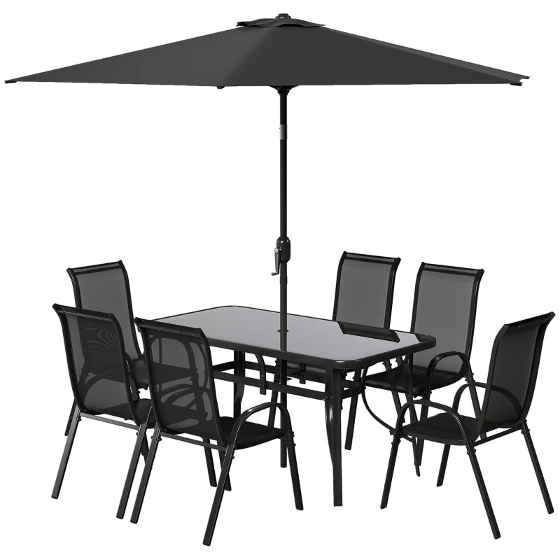8 Pieces Patio Furniture Set With 9Ft Patio Umbrella, Outdoor Dining Table And Chairs, BlackMultiple Packages Shipped. Please Pay Attention To The Dimensions And Weight In The Details.
