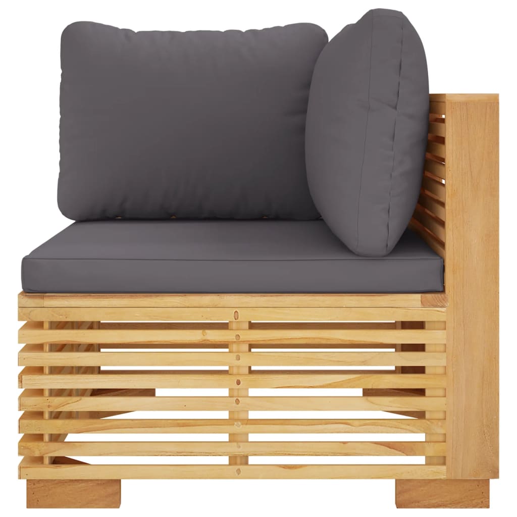 Garden Corner Sofa with Dark Grey Cushions, Solid Teak Wood