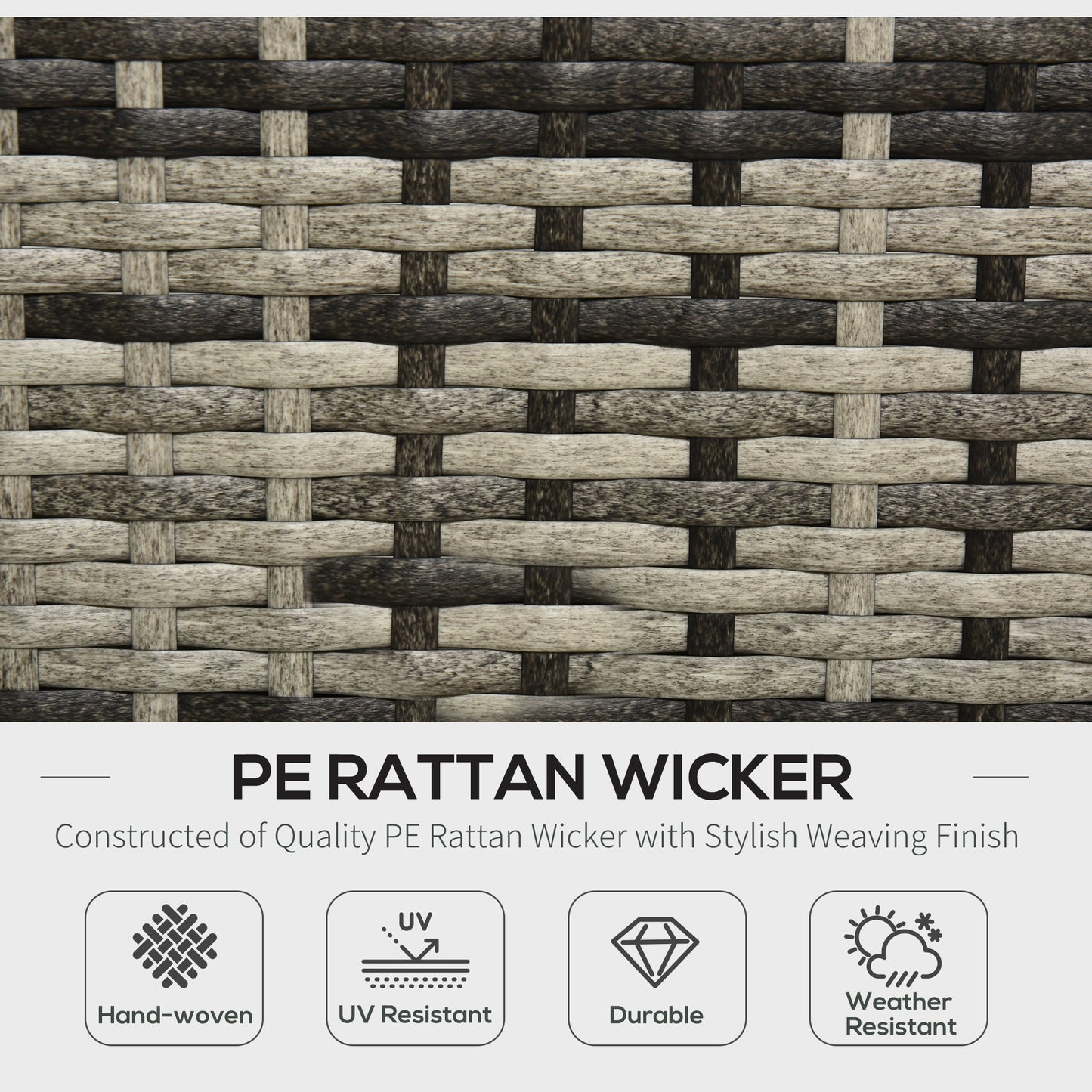 Rattan Garden Sofa Set, 4-Seater Wicker Sectional For Garden, Grey
