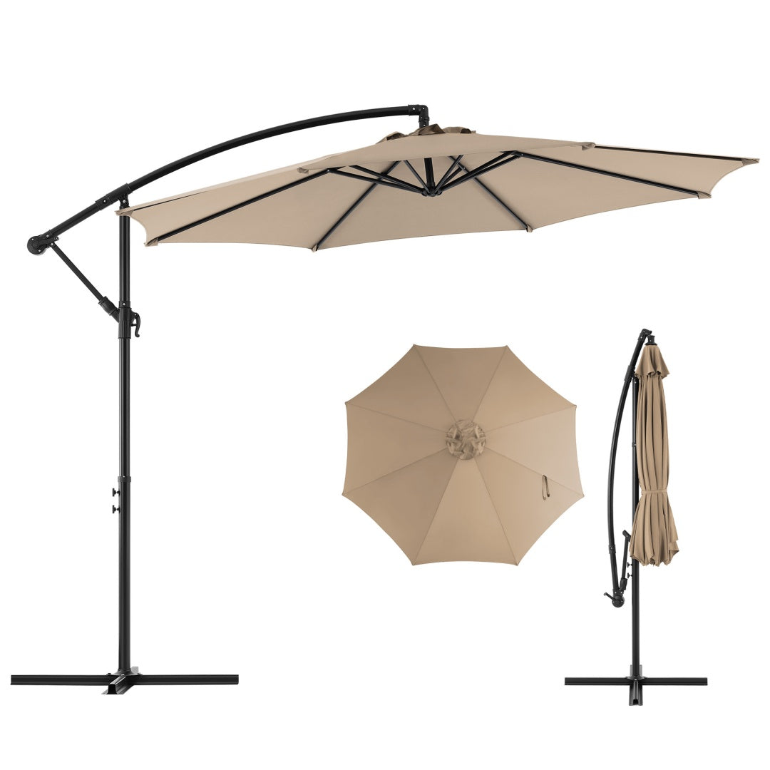 9.8FT Offset Patio Umbrella Hanging Cantilever Umbrella Outdoor Sun Shade With Easy Tilt Adjustment, 8 Ribs, UV Protection For Backyard, Lawn