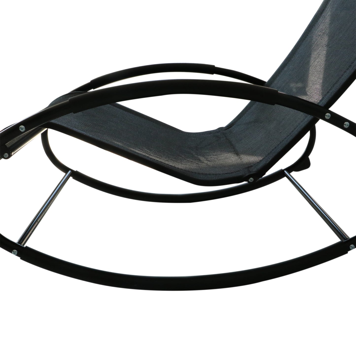 Patio Rocking Chair, Outdoor Chaise Lounger With Headrest Pillow And Breathable Fabric For Backyard, Living Room, Deck And Poolside, Black