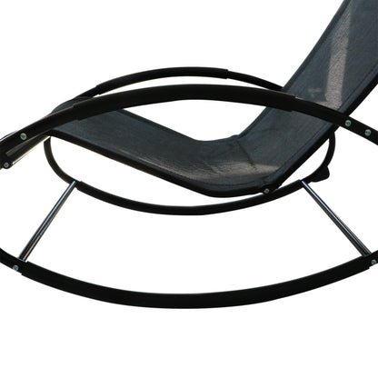 Patio Rocking Chair, Outdoor Chaise Lounger With Headrest Pillow And Breathable Fabric For Backyard, Living Room, Deck And Poolside, Black