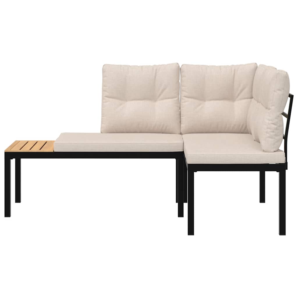 Garden Benches with Cushions, 2 Pieces, Black Powder-Coated Steel