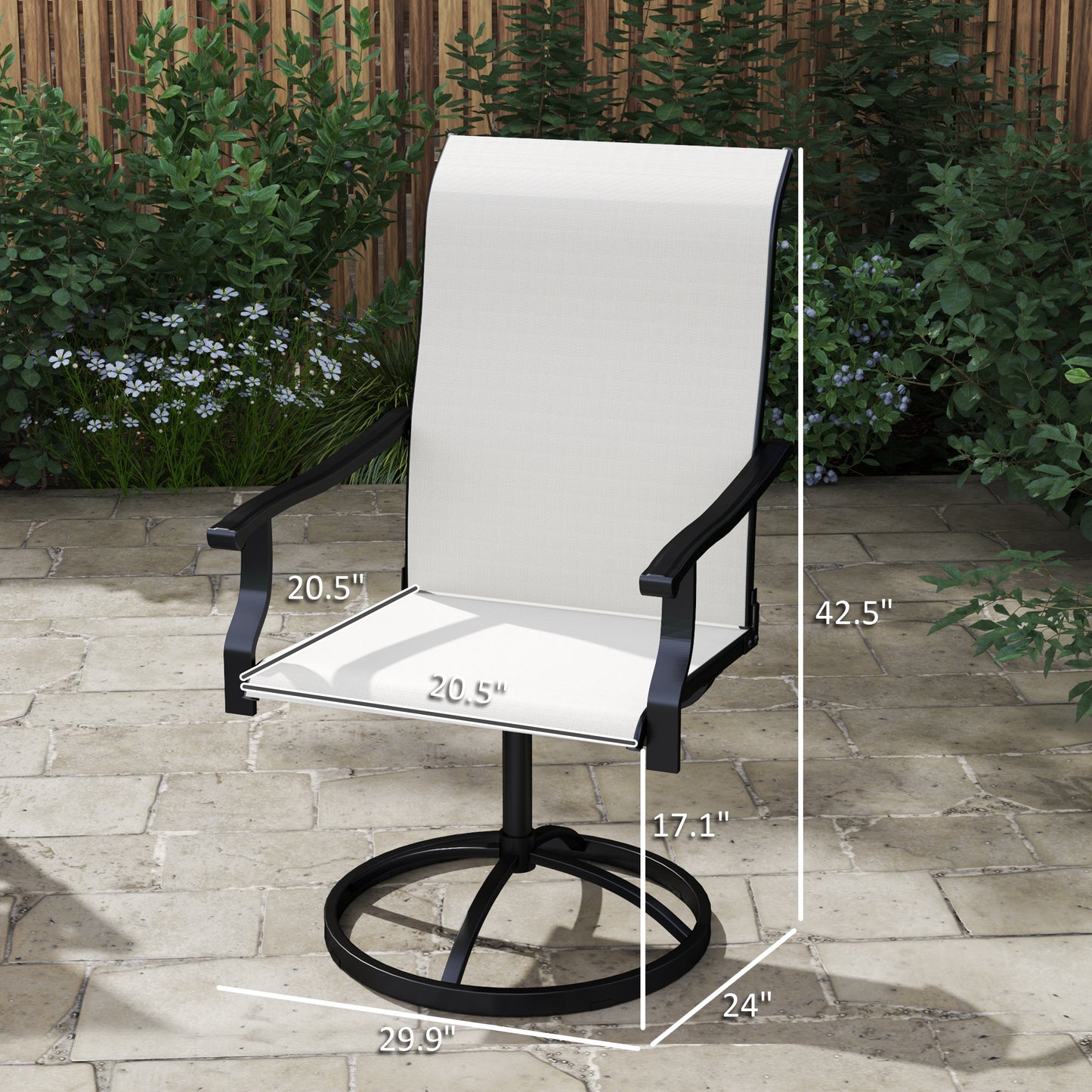 Patio Swivel Chairs Set Of 2, High Back Patio Dining Chairs With All-Weather Mesh For Backyard, Lawn, Garden, Cream