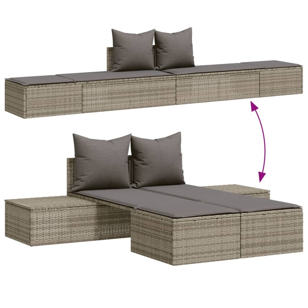 Double Sun Lounger with Cushions Poly Rattan
