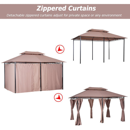 Gazebo 10x13 Khaki With Curtains Vented Roof And Steel Frame For Outdoor Use