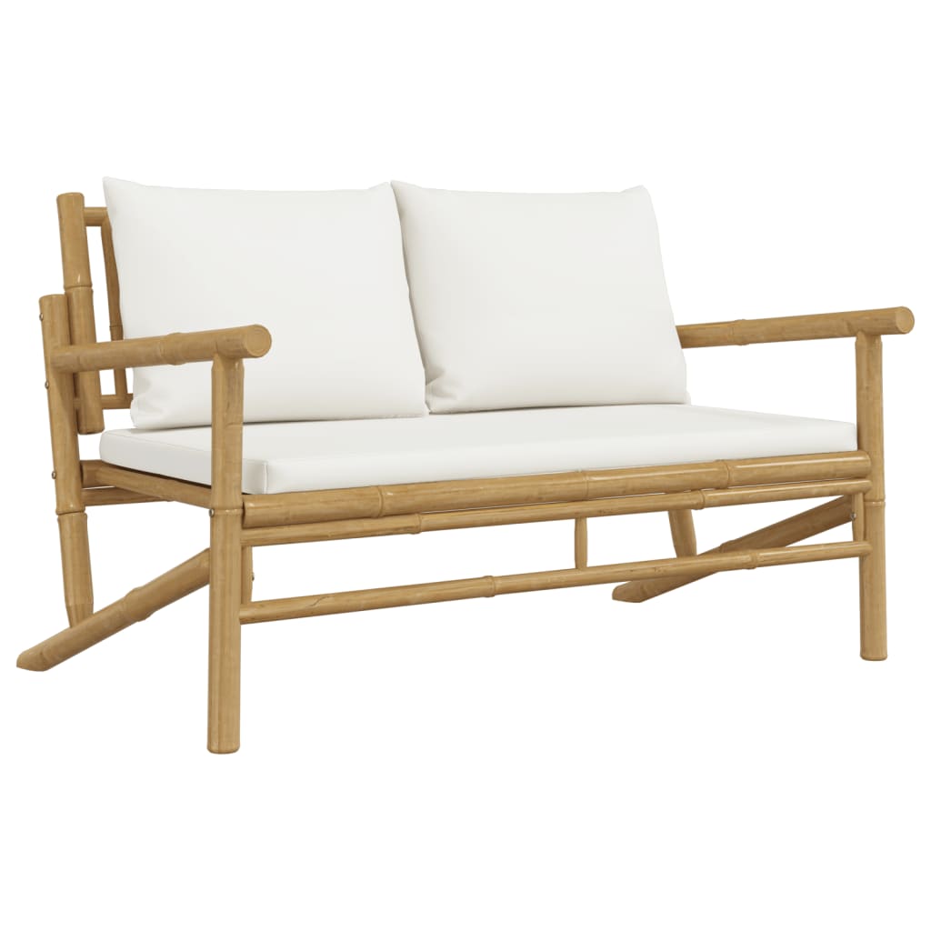 garden bench with cream-white cushions,   garden chairs 2
