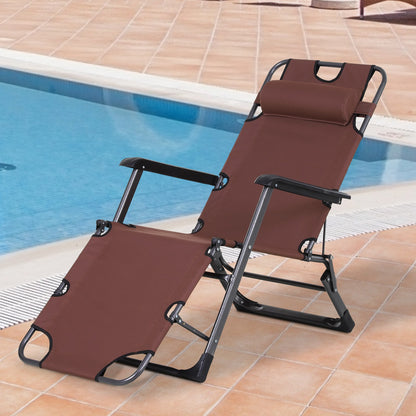 Lounging Relaxation  Folding Lounger With Metal Frame, Adjustable Footrest  Head Pillow