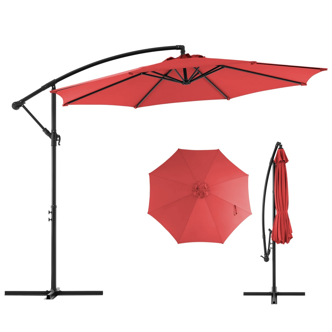 9.8FT Offset Patio Umbrella Hanging Cantilever Umbrella Outdoor Sun Shade With Easy Tilt Adjustment, 8 Ribs, UV Protection For Backyard, Lawn