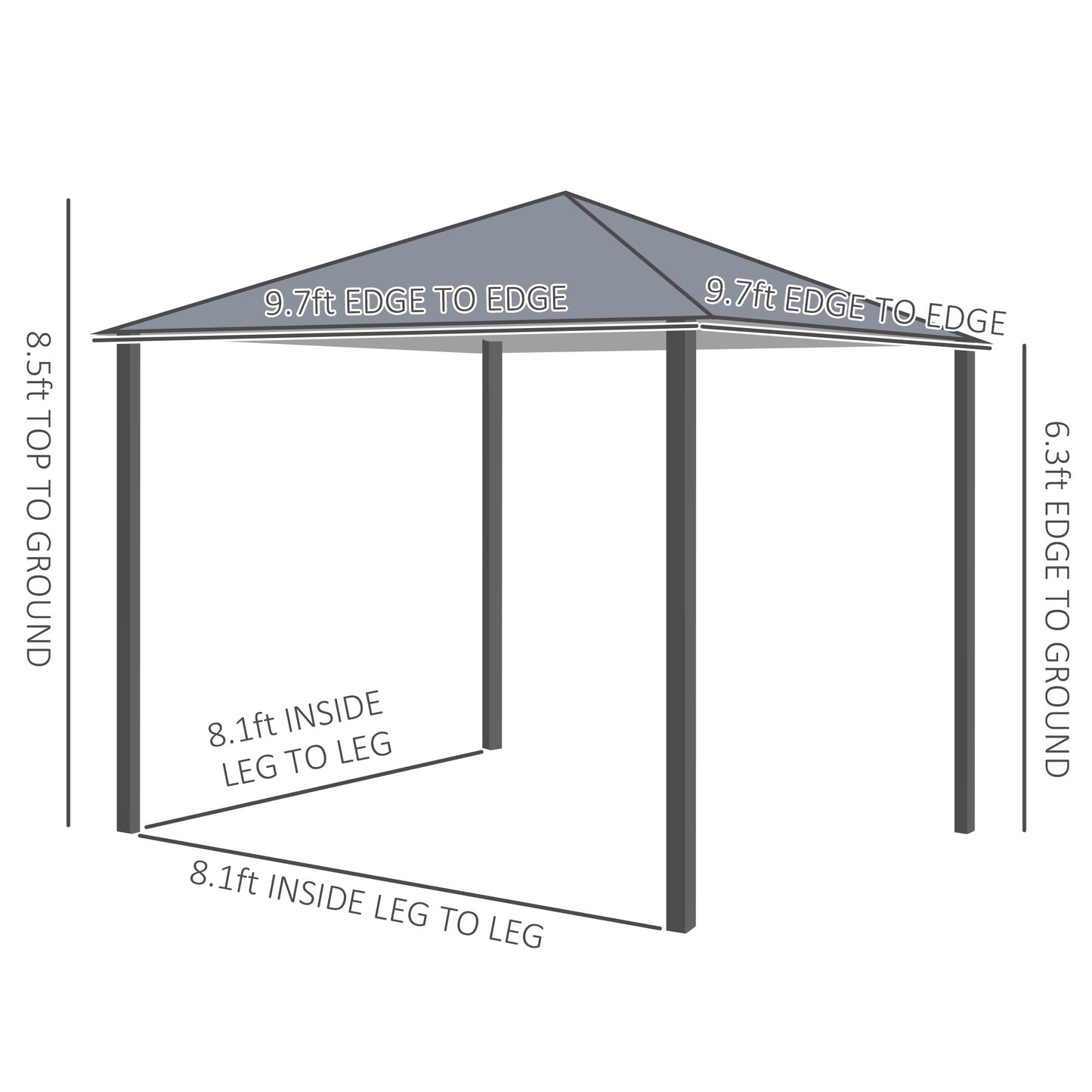 10'x10' Covered Gazebo, Outdoor Patio Gazebo With Mesh Sidewalls And Privacy Curtains, Canopy Pergolas In Black
