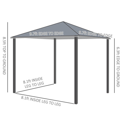 10'x10' Covered Gazebo, Outdoor Patio Gazebo With Mesh Sidewalls And Privacy Curtains, Canopy Pergolas In Black