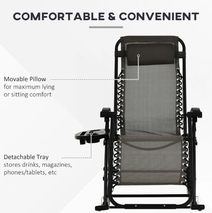 Relaxation Redefined  Grey Zero Gravity Rocker With Headrest, Tray  Phone Holder