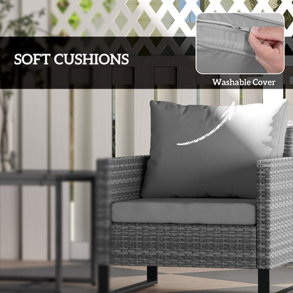 Patio Set, Wicker Bistro Set With Cushions, Rattan Chairs, Glass Coffee Table For Backyard, Porch, Balcony, Gray
