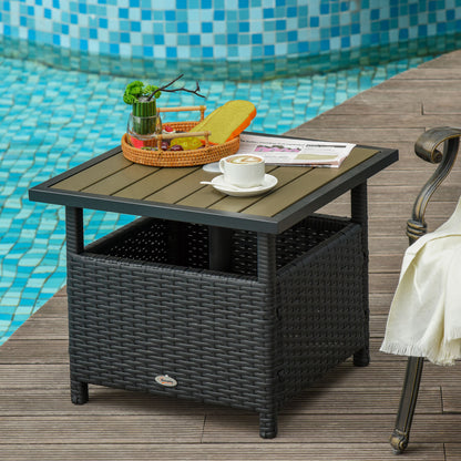 22 Steel PE Rattan Wicker Outdoor Patio Accent Table With Umbrella Hole Brown