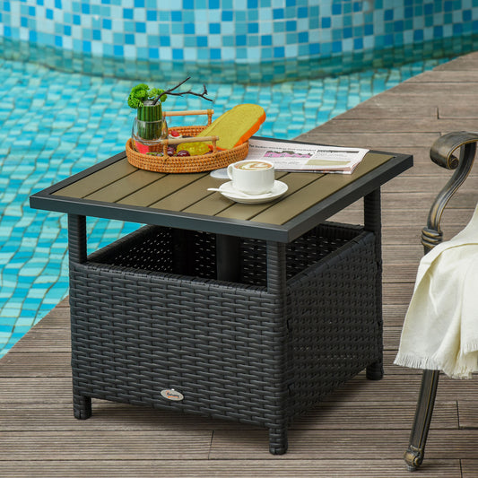 22 Steel PE Rattan Wicker Outdoor Patio Accent Table With Umbrella Hole Brown