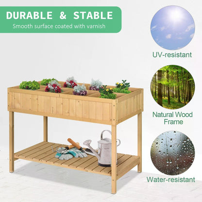 Garden Wooden Planters, Rectangular 8 Compartment Plant Stand, Oak Tone