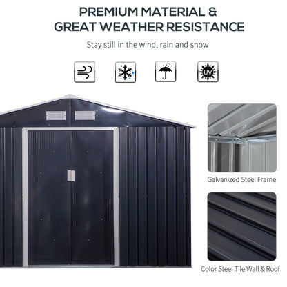 11' X 9' Metal Storage Shed, Garden Tool House With Double Sliding Doors, 4 Air Vents For Backyard, Patio & Lawn, Dark Gray