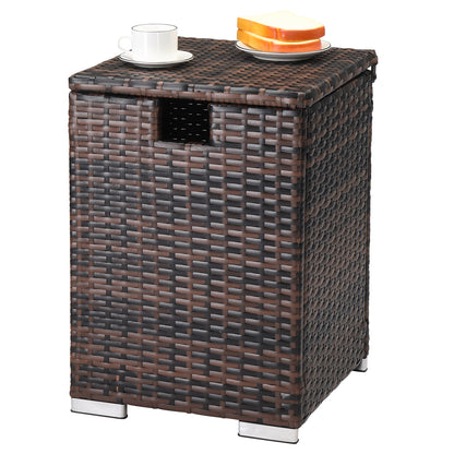 Gas Cylinder Storage, Brown Gradient, Braided Rattan Edging Table, 39.5x39.5x56.5cm
