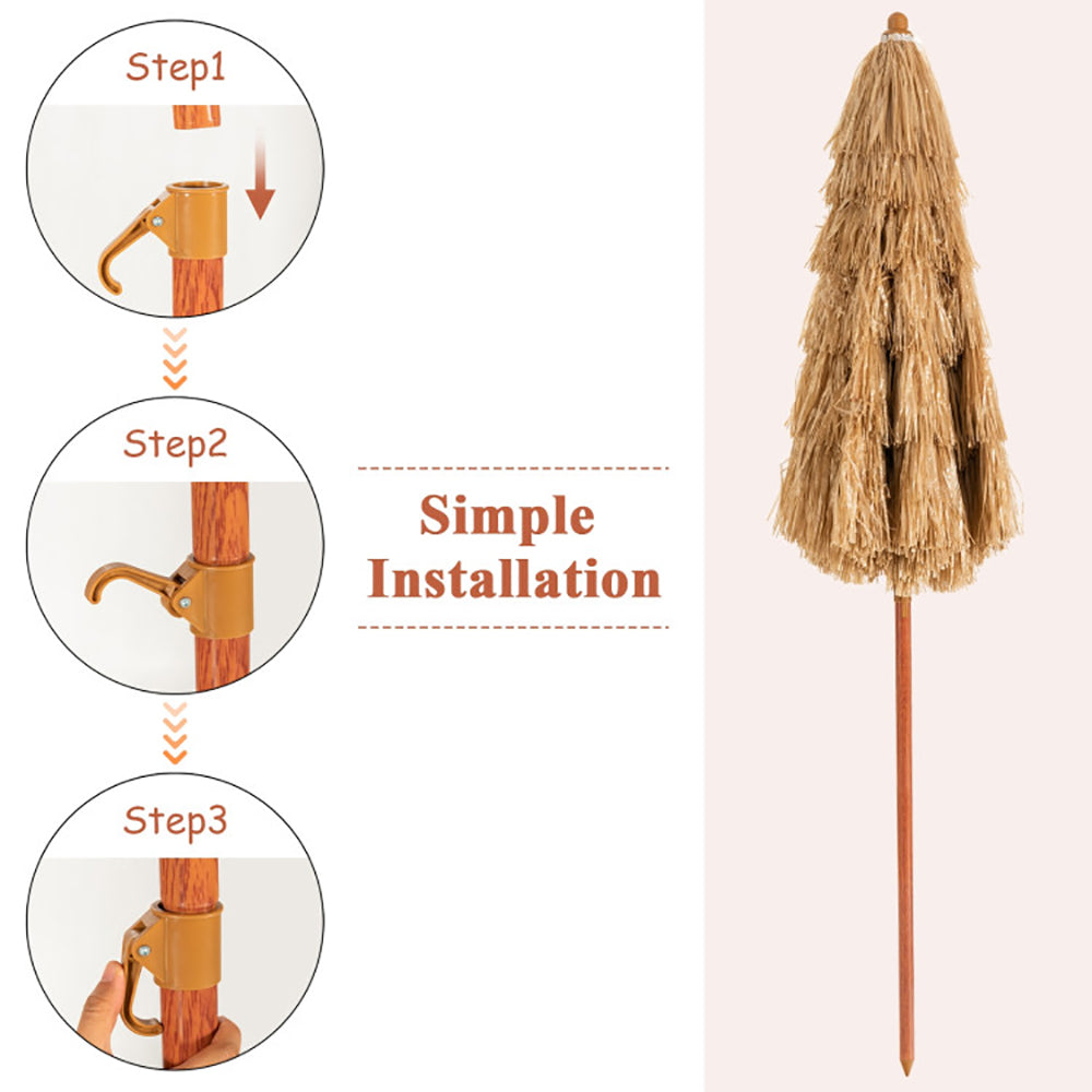 6.5 Feet Portable Thatched Tiki Beach Umbrella With Adjustable Tilt