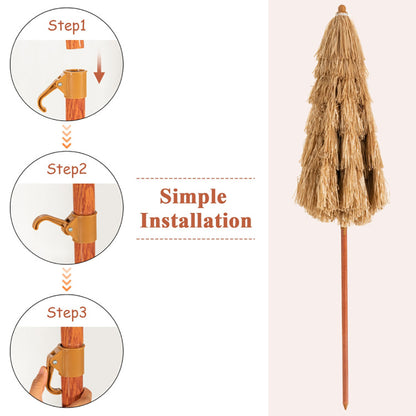 6.5 Feet Portable Thatched Tiki Beach Umbrella With Adjustable Tilt