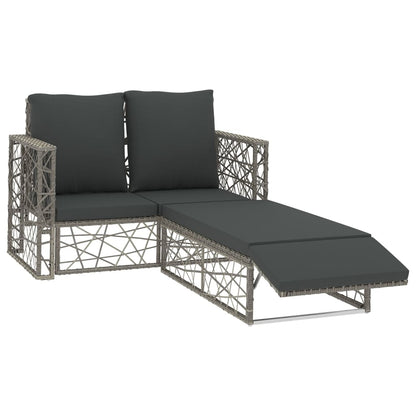 2-piece garden lounge set with cushions, poly rattan, grey