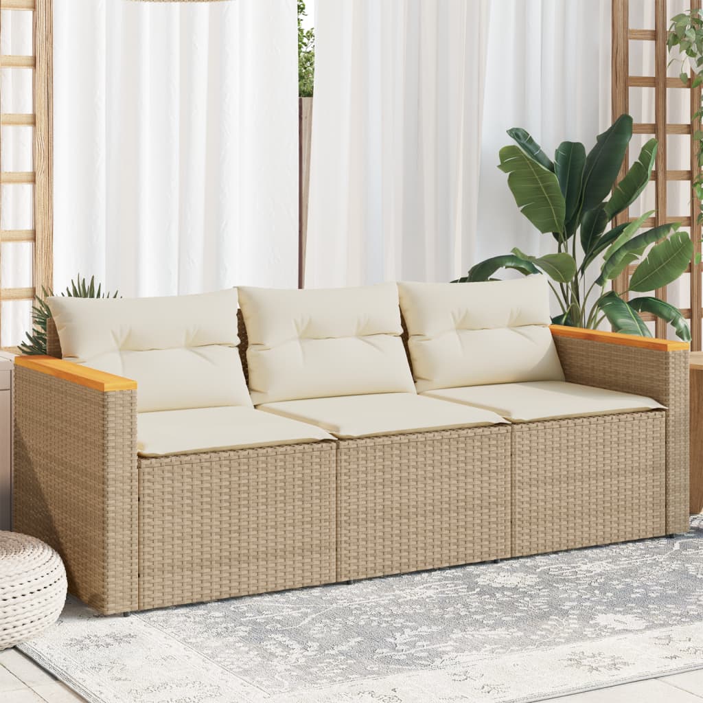 Garden Sofa with Cushions 3-Seater Poly Rattan