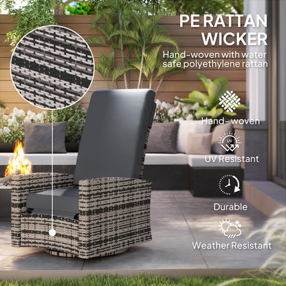 Outdoor Wicker Swivel Recliner Chair, Lifting Footrest, 360 Rotating Basic, Water-resistant Cushions, Gray
