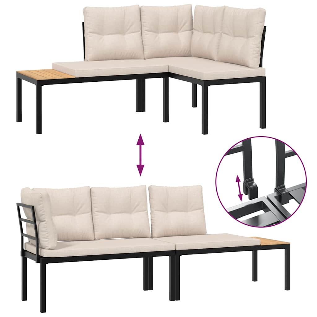 Garden Benches with Cushions, 2 Pieces, Black Powder-Coated Steel