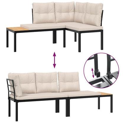 Garden Benches with Cushions, 2 Pieces, Black Powder-Coated Steel