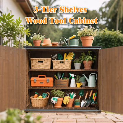 Outdoor Storage Cabinet 50.4L X 26.8W X 41H Ft Garden Shed Tool Shed With Metal Frame Structure For Garden Patio Lawn Brown
