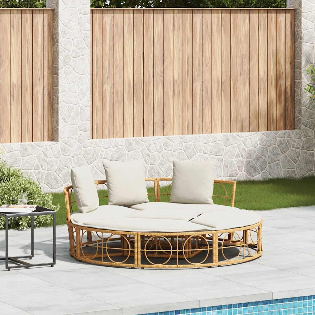 Outdoor Lounge Bed with Canopy and Cushions, Poly Rattan