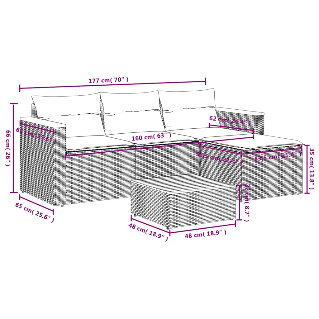 3-piece garden sofa set with cushions, poly rattan