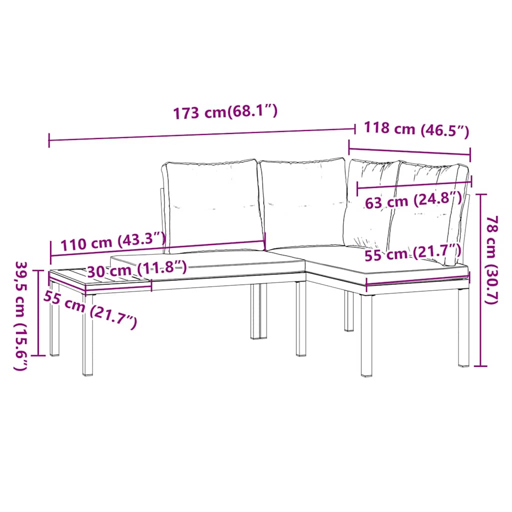 Garden Benches with Cushions, 2 Pieces, Black Powder-Coated Steel