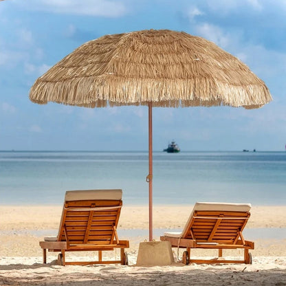 6.5 Feet Portable Thatched Tiki Beach Umbrella With Adjustable Tilt