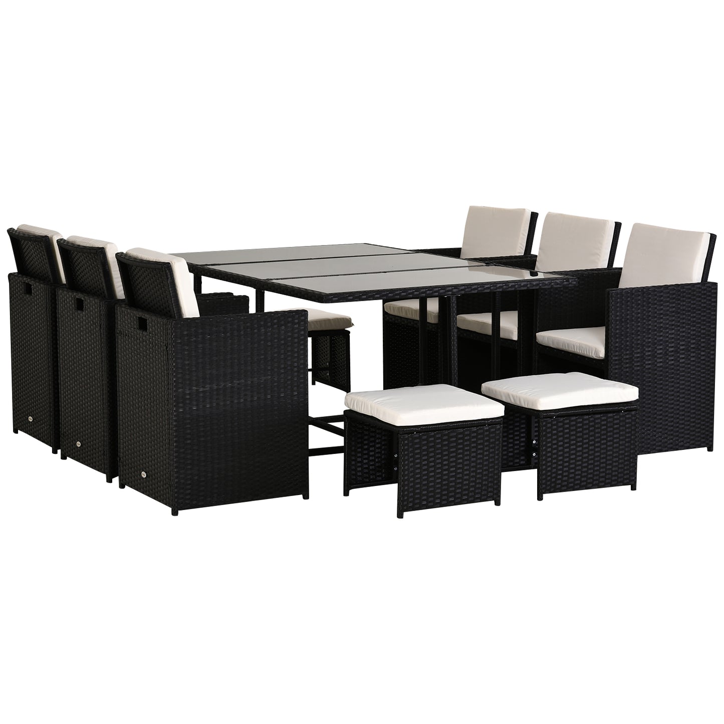 Rattan Dining Set Garden Furniture Patio Set 11 PC With Cushion Black /Milk White