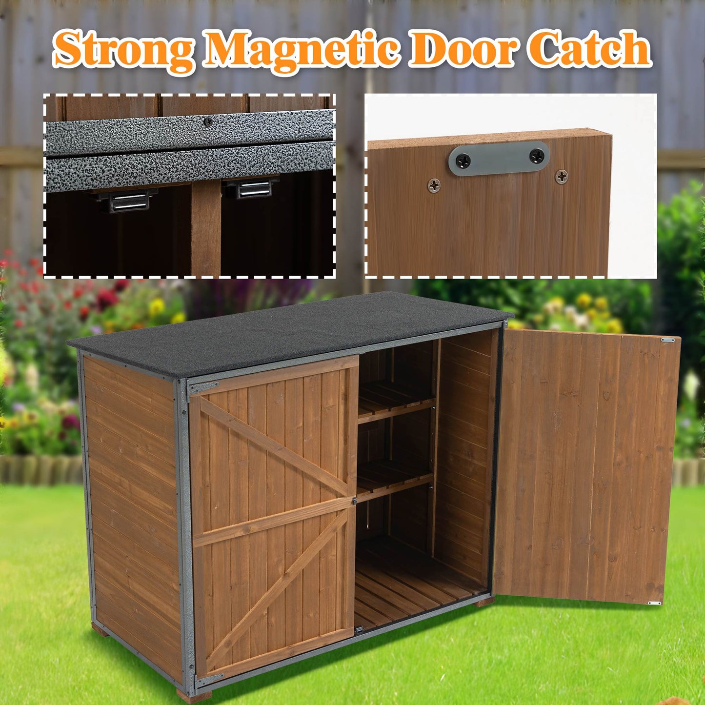 Outdoor Storage Cabinet 50.4L X 26.8W X 41H Ft Garden Shed Tool Shed With Metal Frame Structure For Garden Patio Lawn Brown