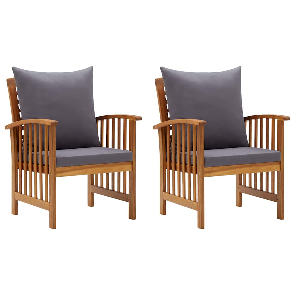 Garden Chairs with Cushions, 2 Pieces, Solid Acacia Wood
